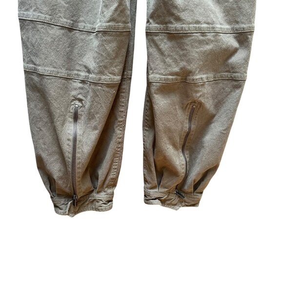 Zara Surplus Khaki Cargo Pants Zipper Cuffs Pockets Relaxed Fit Outdoor Boho SM - Picture 8 of 8